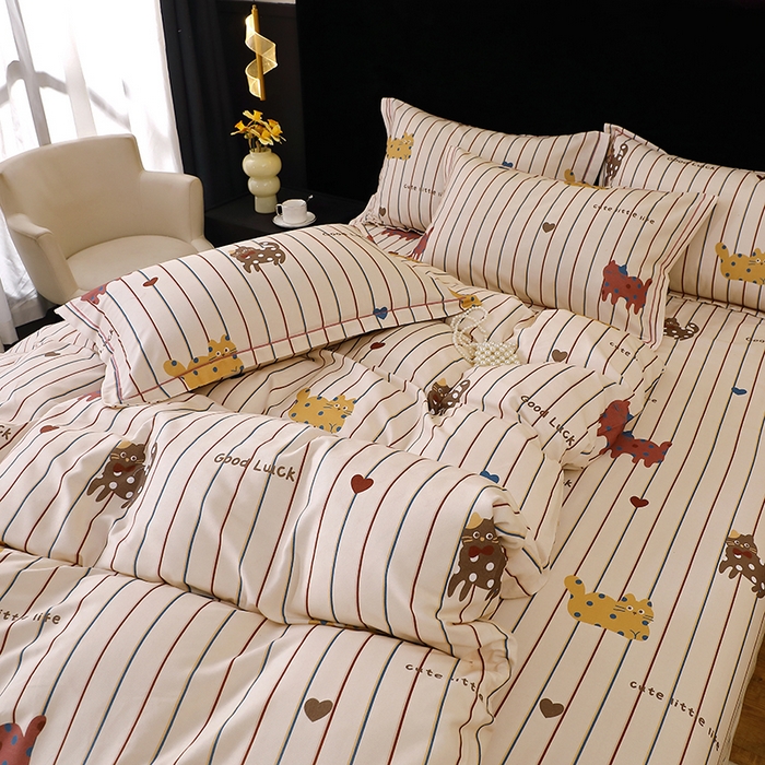 91家纺网 家纺一手货源 找家纺 晶缦家纺 2025叶语系·纯棉活性全棉磨毛四件套 可爱猫