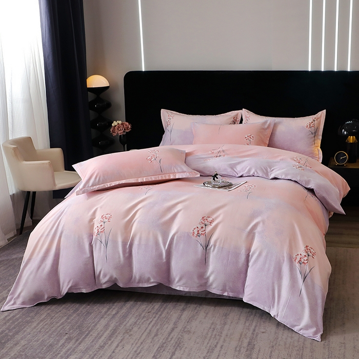 91家纺网 家纺一手货源 找家纺 晶缦家纺 2025叶语系·纯棉活性全棉磨毛四件套 兰菲尼粉