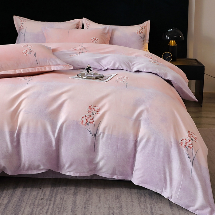 91家纺网 家纺一手货源 找家纺 晶缦家纺 2025叶语系·纯棉活性全棉磨毛四件套 兰菲尼粉