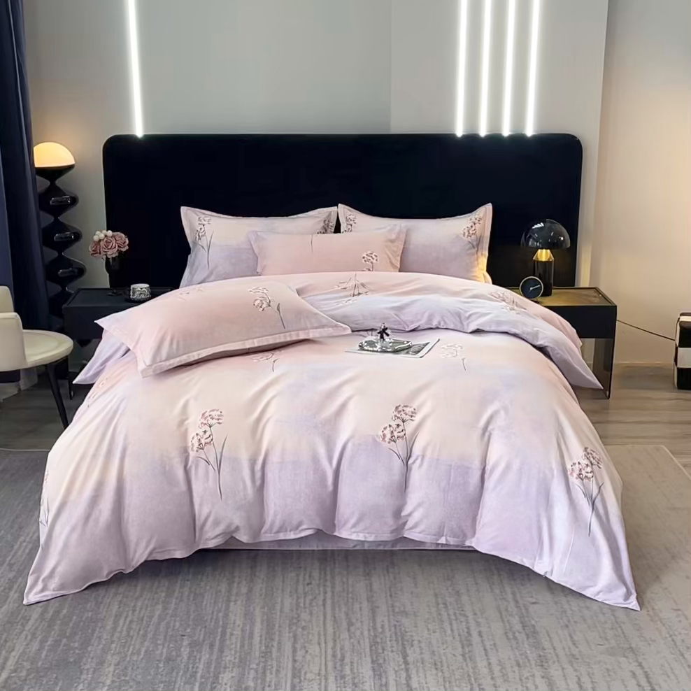 91家纺网 家纺一手货源 找家纺 晶缦家纺 2025叶语系·纯棉活性全棉磨毛四件套 兰菲尼粉