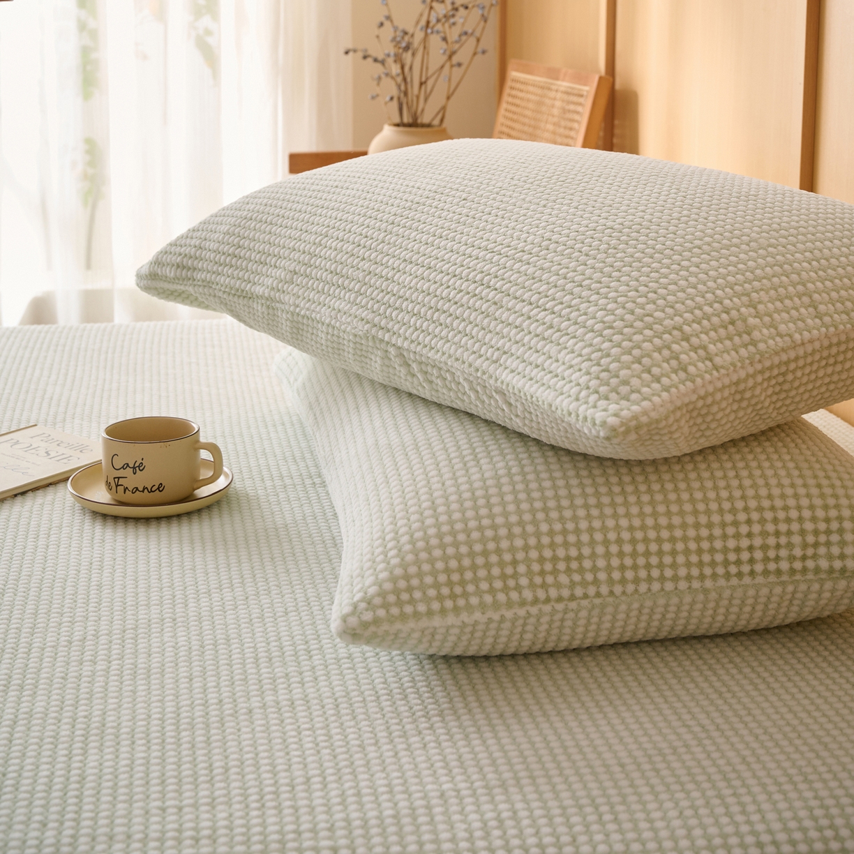 91家纺网 家纺一手货源 找家纺 （总）早晨家纺 2025新款深蓝款高克重牛奶绒阳离子提花单枕套