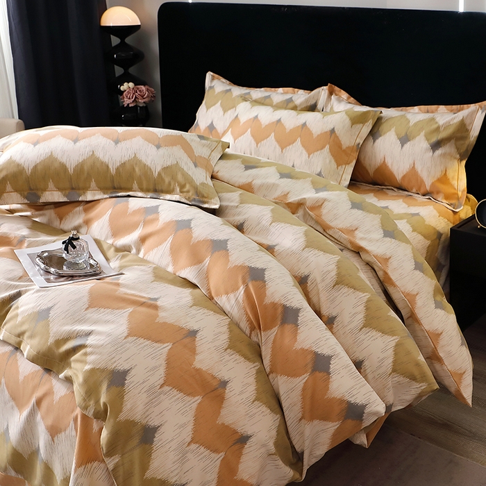 91家纺网 家纺一手货源 找家纺 晶缦家纺 2025叶语系·纯棉活性全棉磨毛四件套 浪漫味道桔