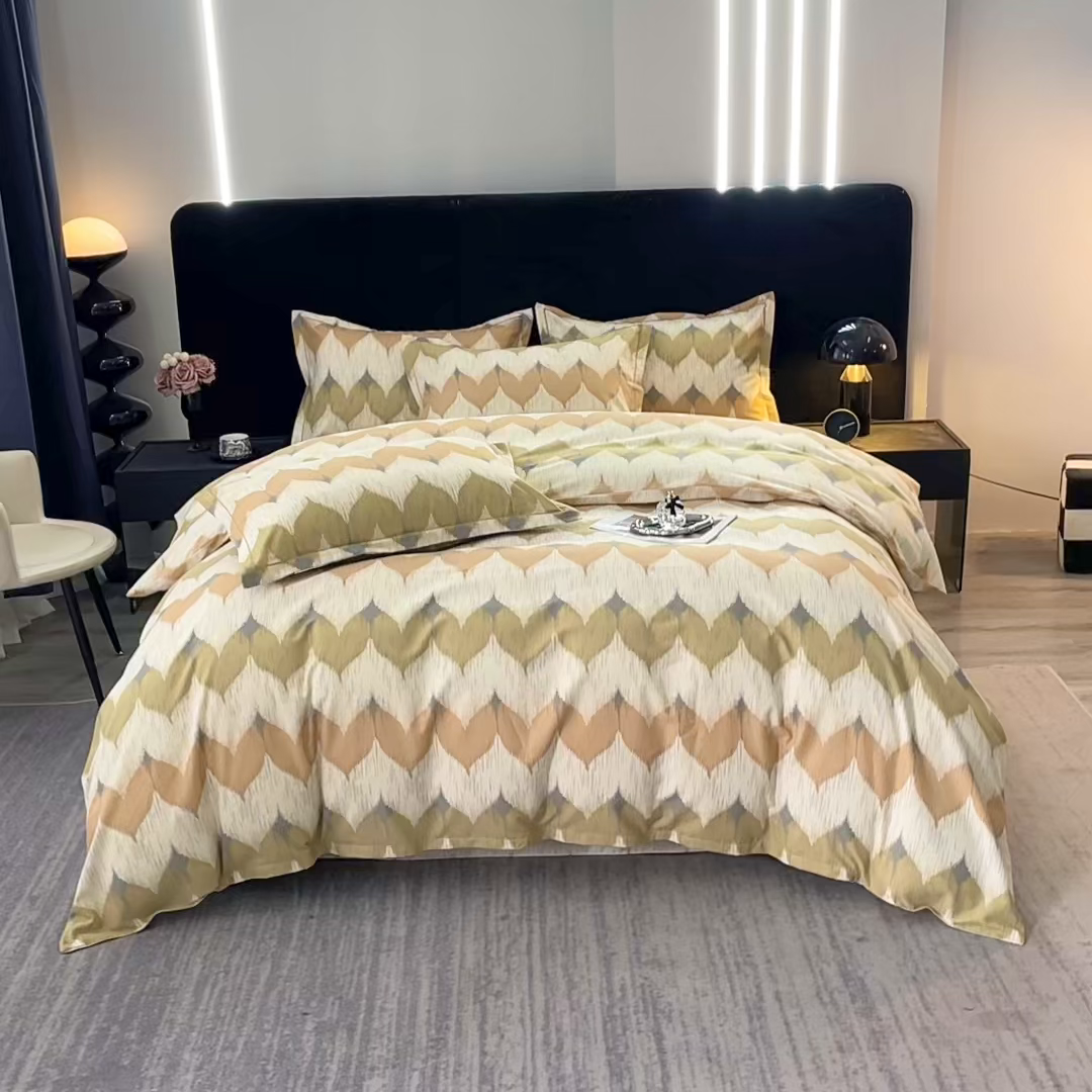 91家纺网 家纺一手货源 找家纺 晶缦家纺 2025叶语系·纯棉活性全棉磨毛四件套 浪漫味道桔