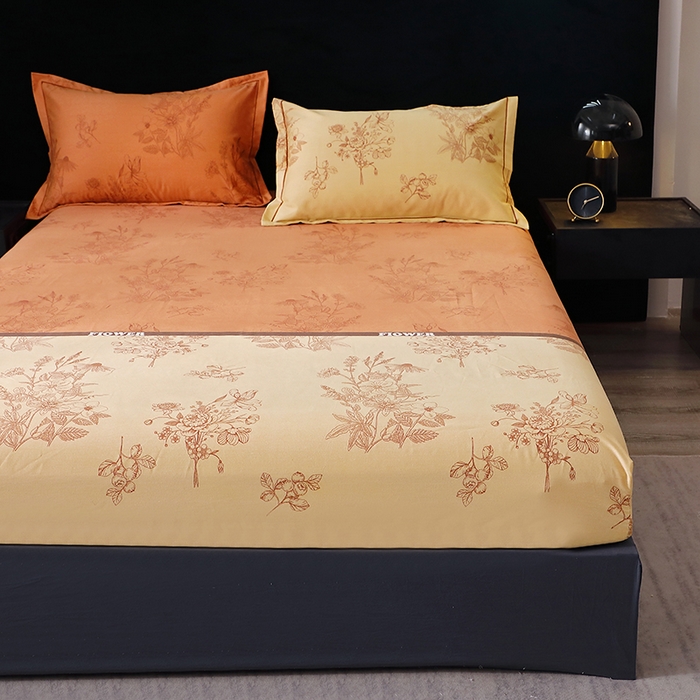 91家纺网 家纺一手货源 找家纺 晶缦家纺 2025叶语系·纯棉活性全棉磨毛四件套 绿风铃-桔