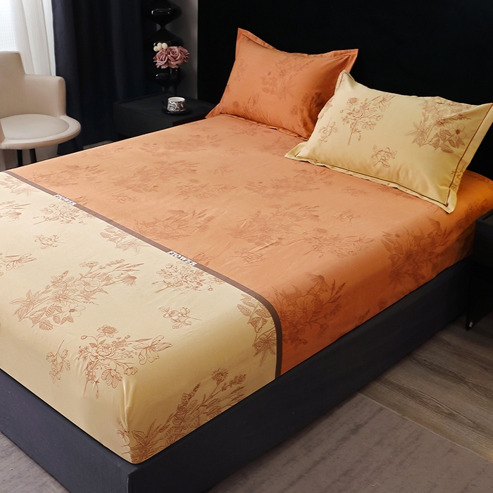 91家纺网 家纺一手货源 找家纺 晶缦家纺 2025叶语系·纯棉活性全棉磨毛四件套 绿风铃-桔