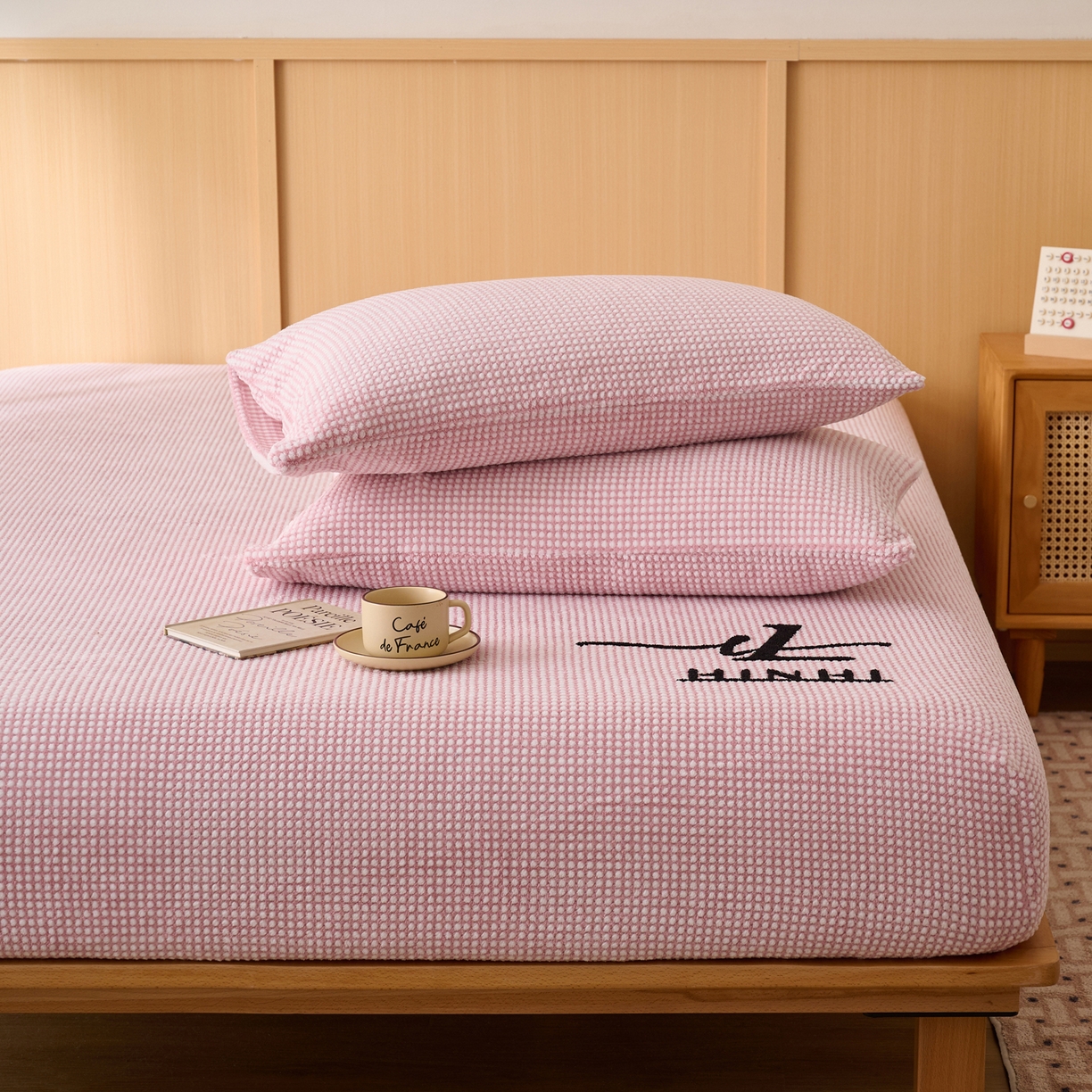 早晨家纺 2025新款深蓝款高克重牛奶绒阳离子提花单枕套 深蓝-豆沙