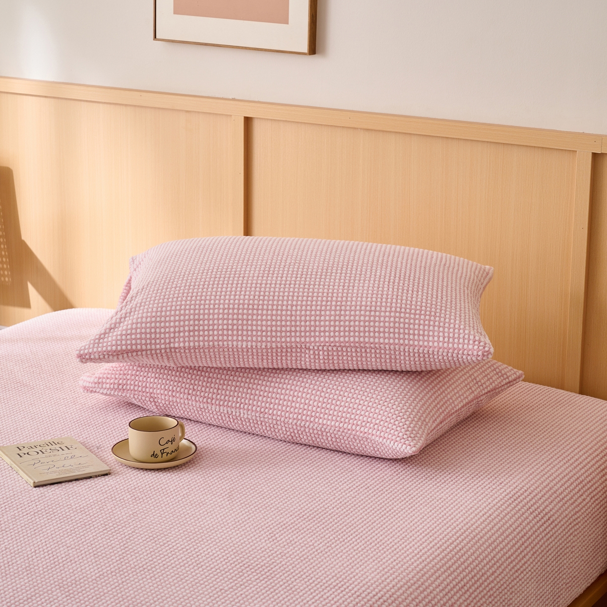 91家纺网 家纺一手货源 找家纺 早晨家纺 2025新款深蓝款高克重牛奶绒阳离子提花单枕套 深蓝-豆沙