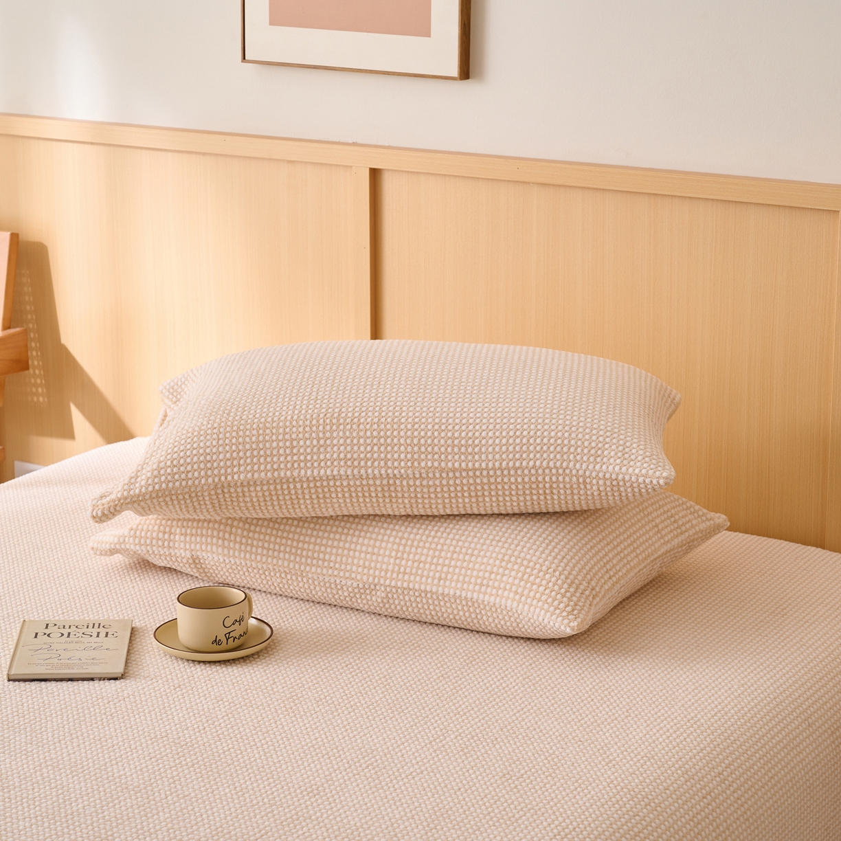 91家纺网 家纺一手货源 找家纺 早晨家纺 2025新款深蓝款高克重牛奶绒阳离子提花单枕套 深蓝-黄