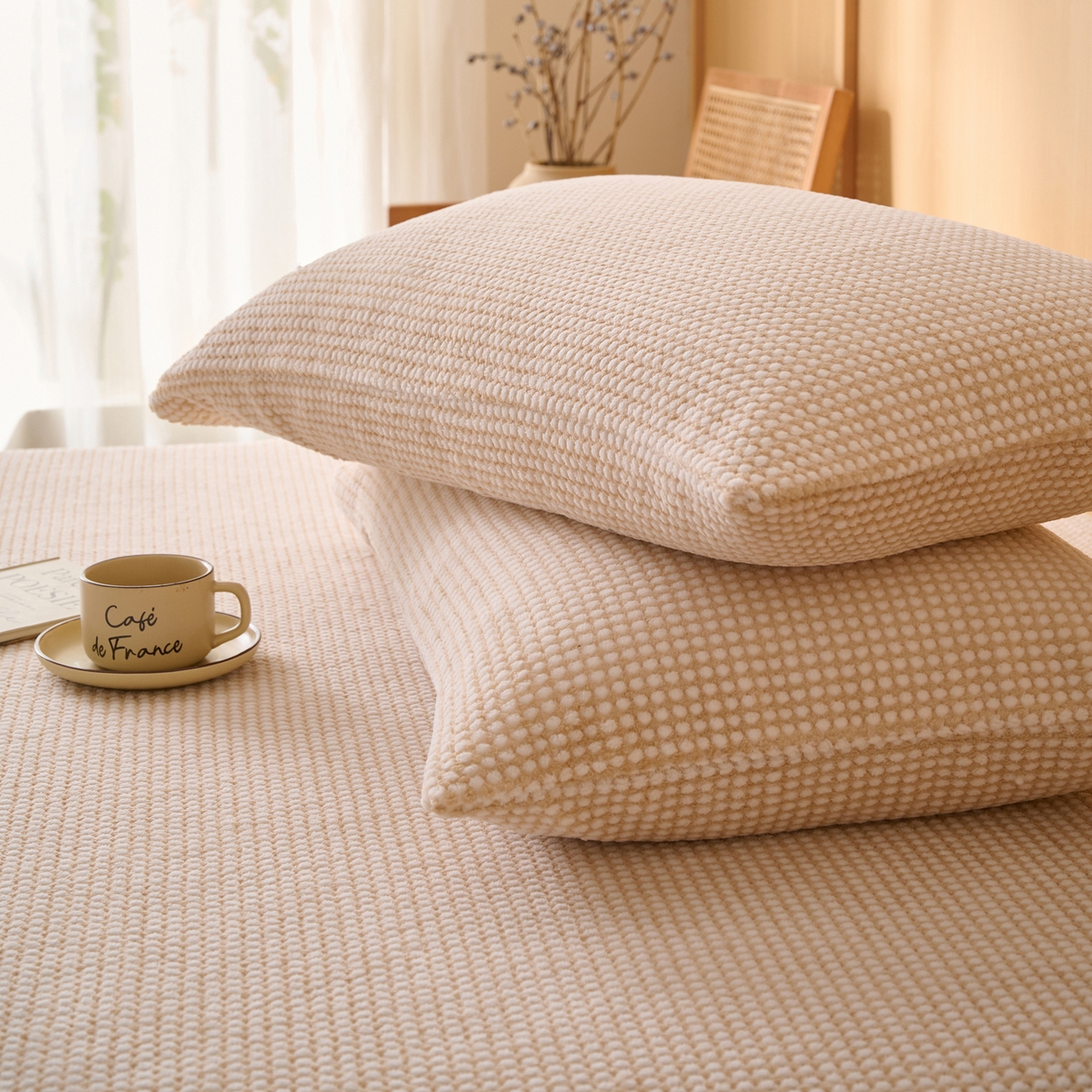 91家纺网 家纺一手货源 找家纺 早晨家纺 2025新款深蓝款高克重牛奶绒阳离子提花单枕套 深蓝-黄