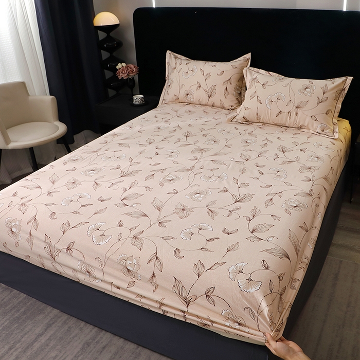 91家纺网 家纺一手货源 找家纺 晶缦家纺 2025叶语系·纯棉活性全棉磨毛四件套 美兮咖