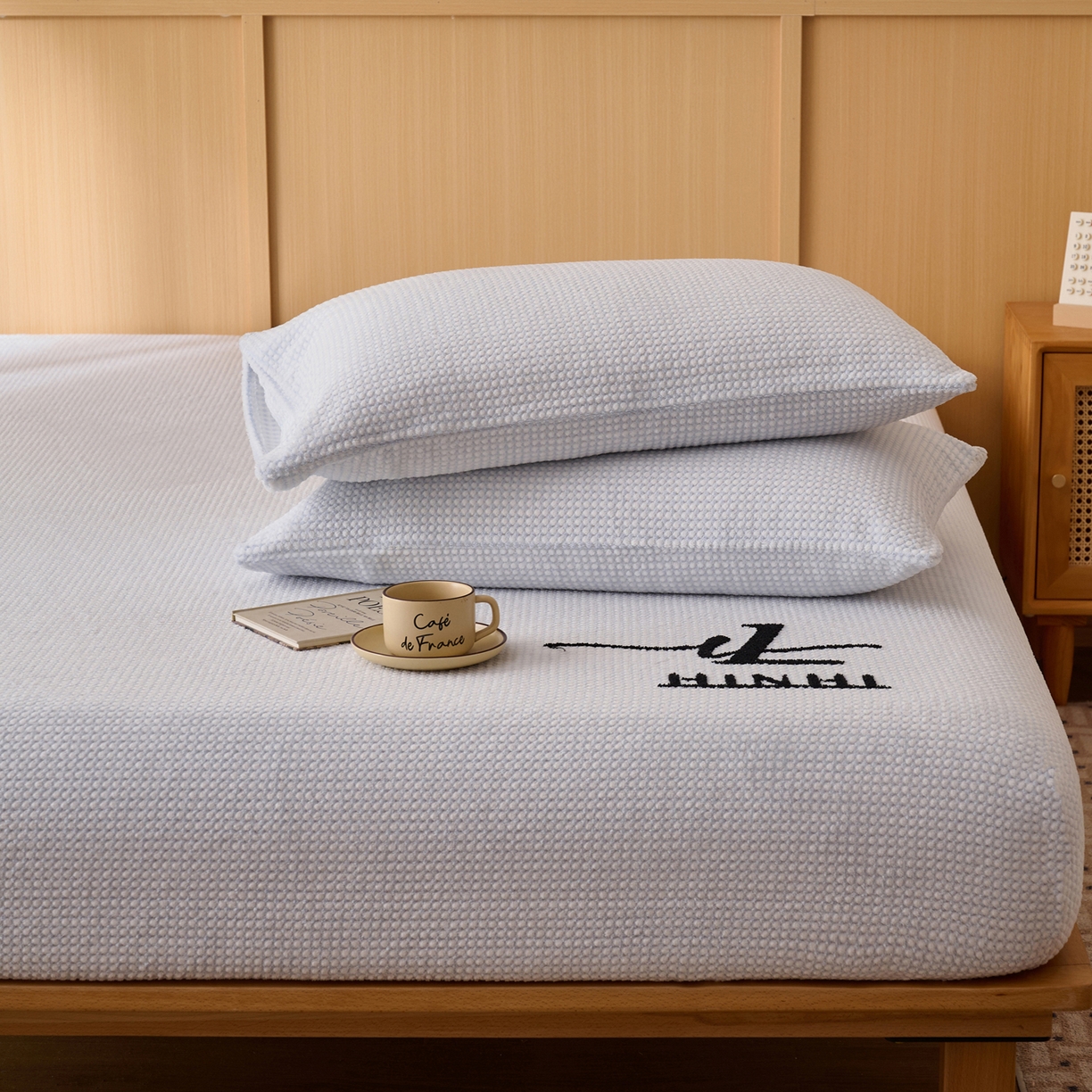 早晨家纺 2025新款深蓝款高克重牛奶绒阳离子提花单枕套 深蓝-蓝