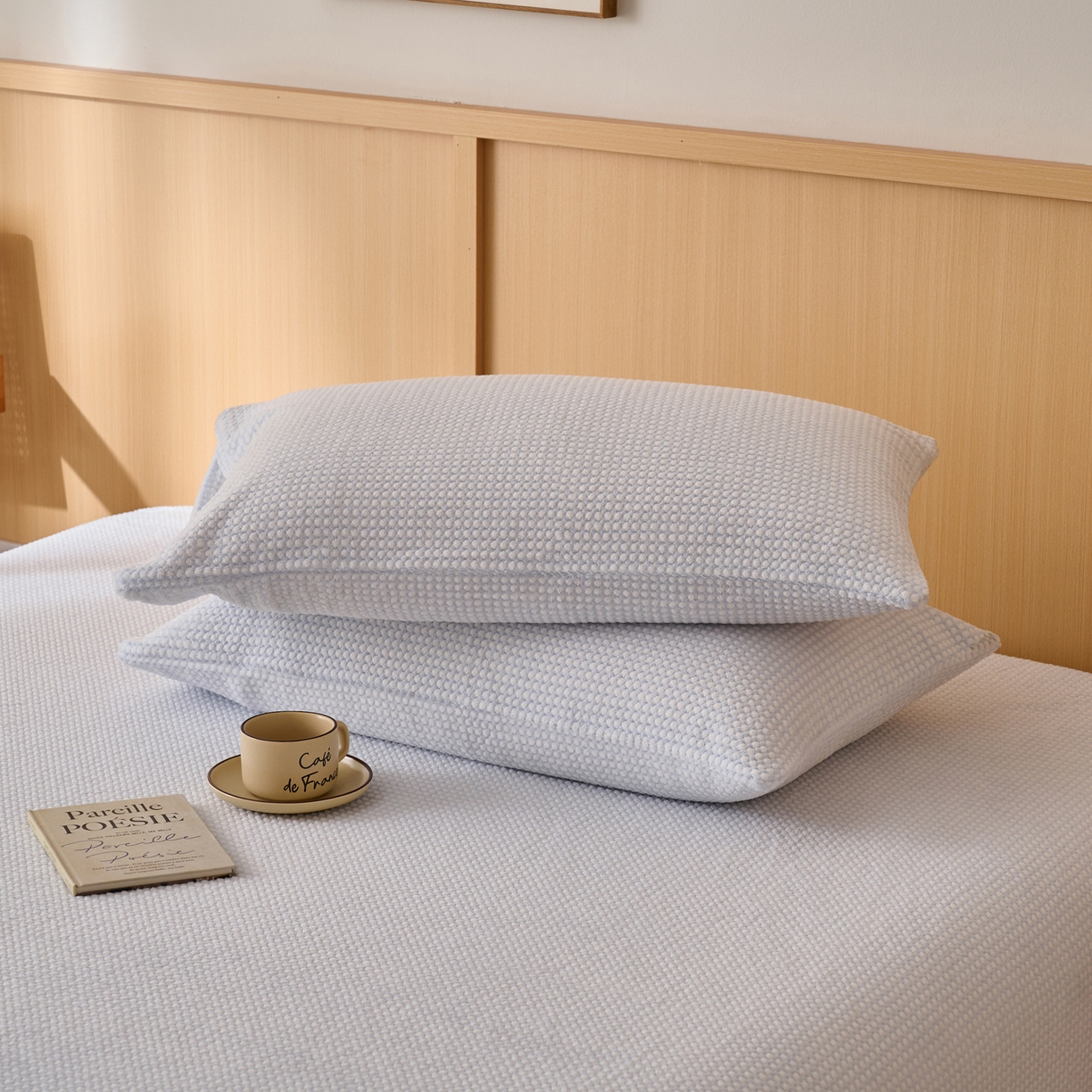 91家纺网 家纺一手货源 找家纺 早晨家纺 2025新款深蓝款高克重牛奶绒阳离子提花单枕套 深蓝-蓝