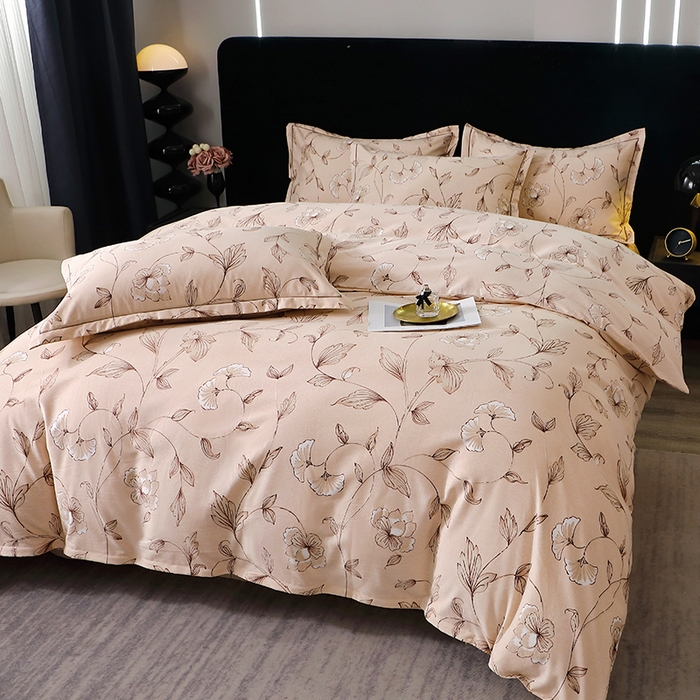 91家纺网 家纺一手货源 找家纺 晶缦家纺 2025叶语系·纯棉活性全棉磨毛四件套 美兮咖