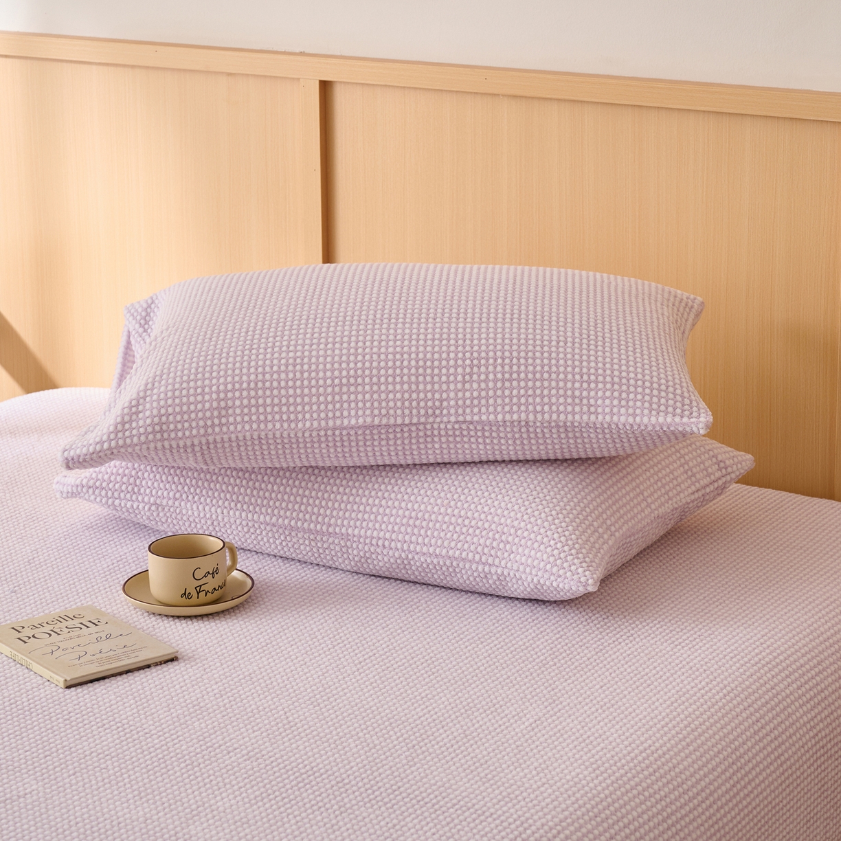 91家纺网 家纺一手货源 找家纺 早晨家纺 2025新款深蓝款高克重牛奶绒阳离子提花单枕套 深蓝-紫