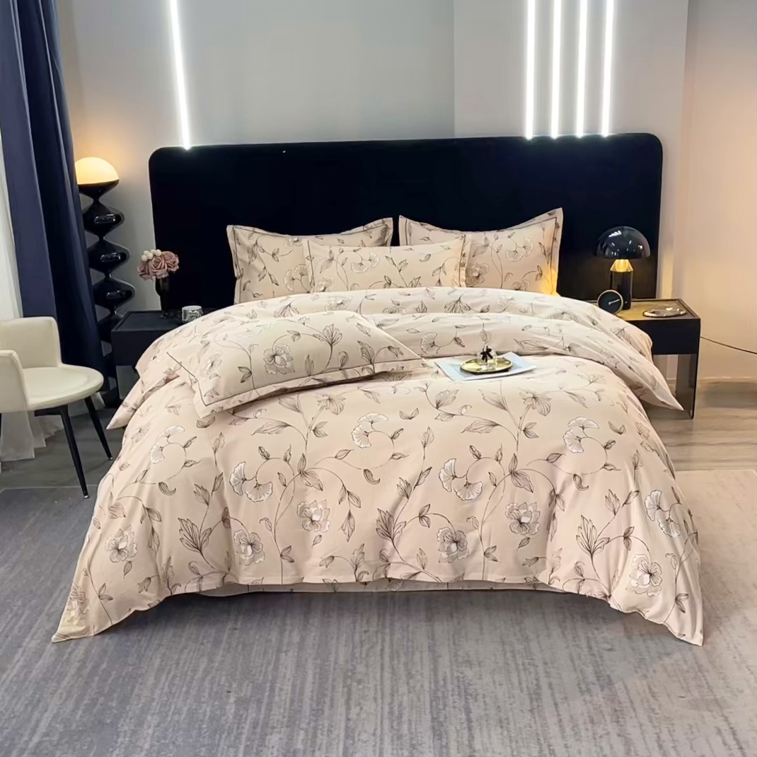 91家纺网 家纺一手货源 找家纺 晶缦家纺 2025叶语系·纯棉活性全棉磨毛四件套 美兮咖