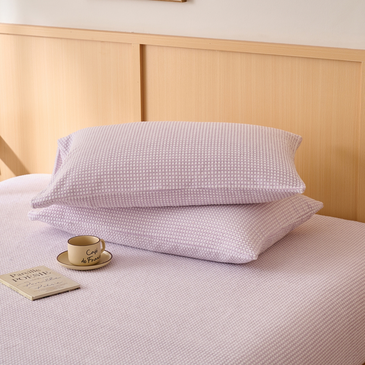 91家纺网 家纺一手货源 找家纺 早晨家纺 2025新款深蓝款高克重牛奶绒阳离子提花单枕套 深蓝-紫