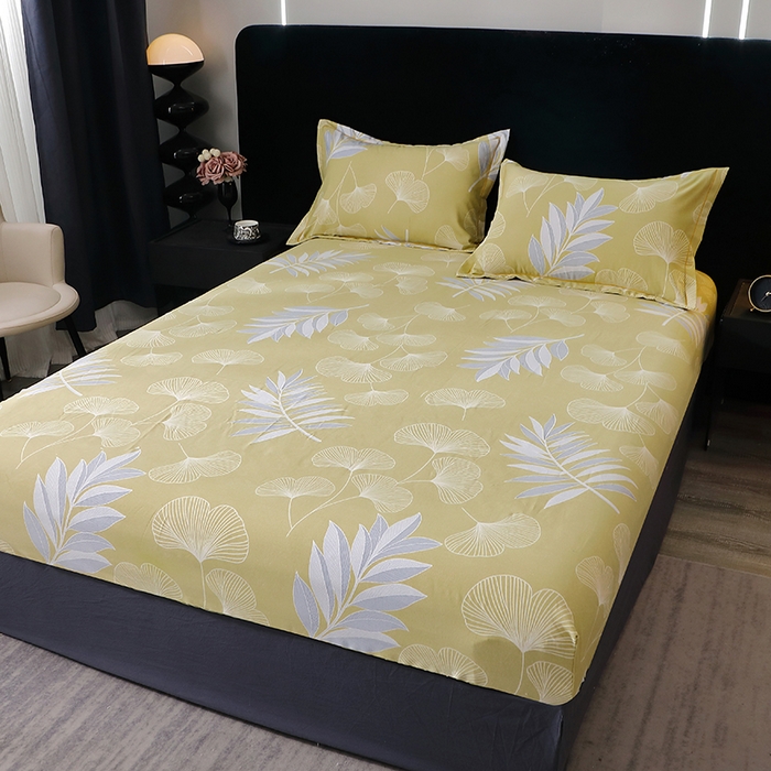 91家纺网 家纺一手货源 找家纺 晶缦家纺 2025叶语系·纯棉活性全棉磨毛四件套 迷迭香黄