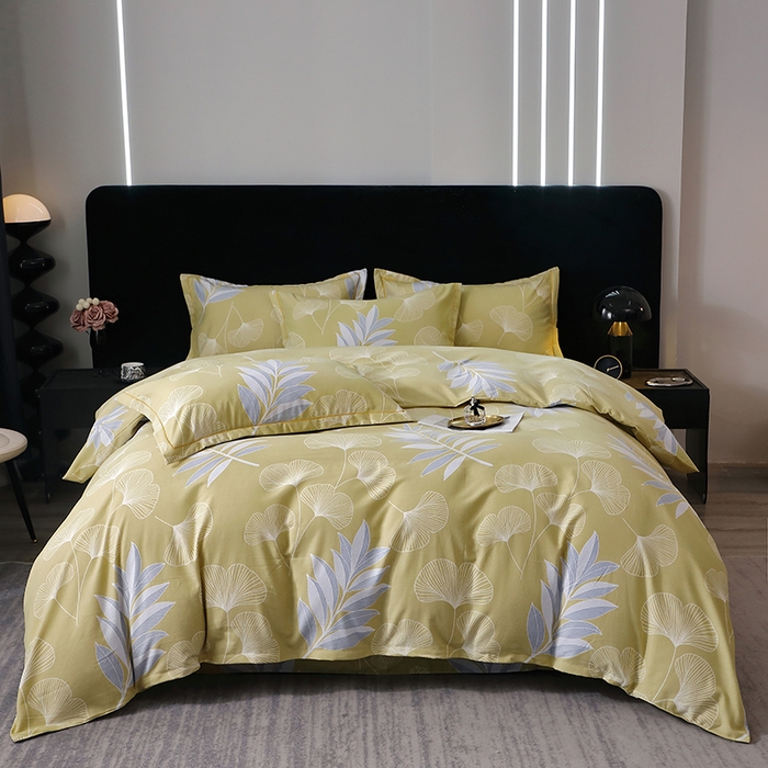 91家纺网 家纺一手货源 找家纺 晶缦家纺 2025叶语系·纯棉活性全棉磨毛四件套 迷迭香黄