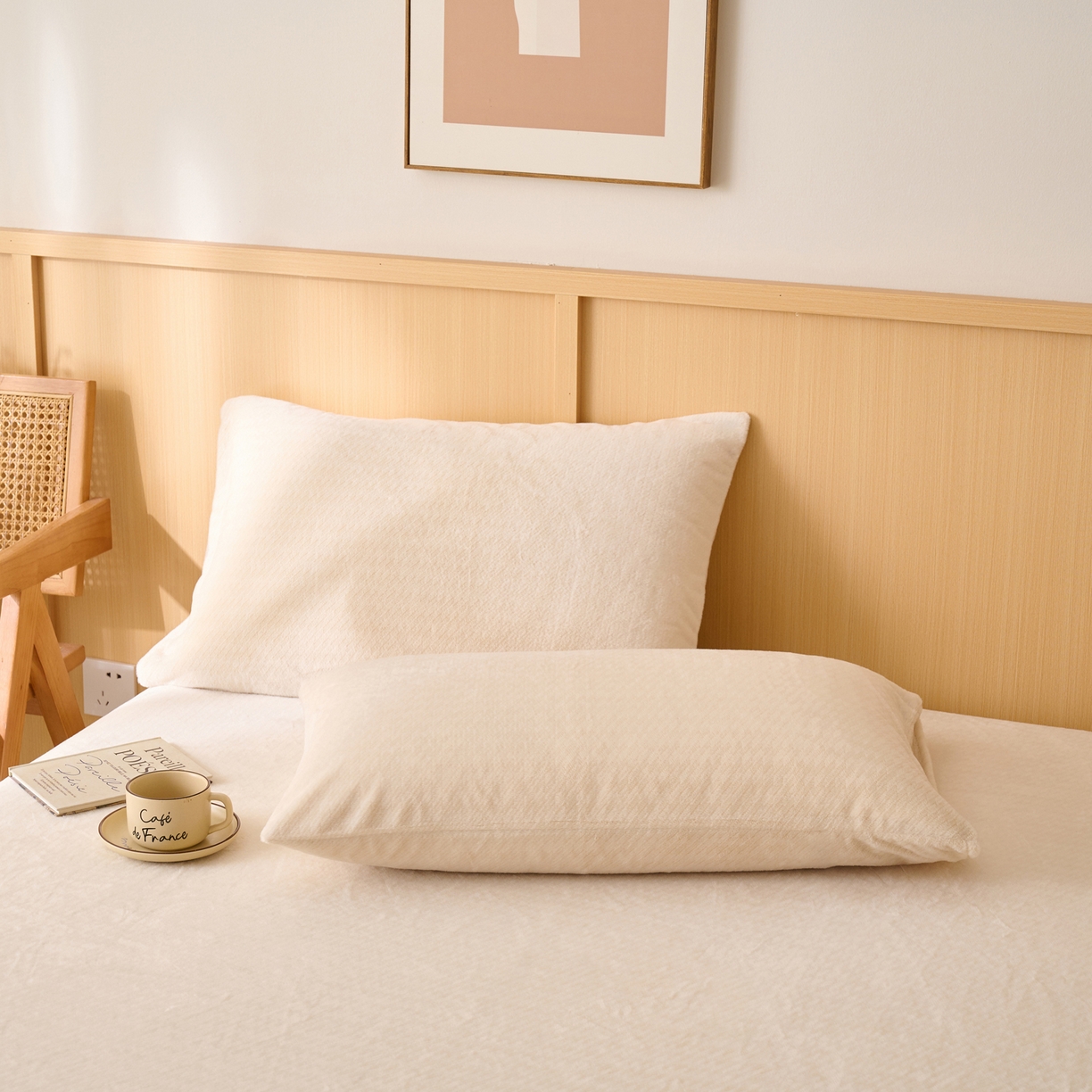 91家纺网 家纺一手货源 找家纺 早晨家纺 2025新款流星款高克重牛奶绒阳离子提花兔毛单枕套 流星-奶白