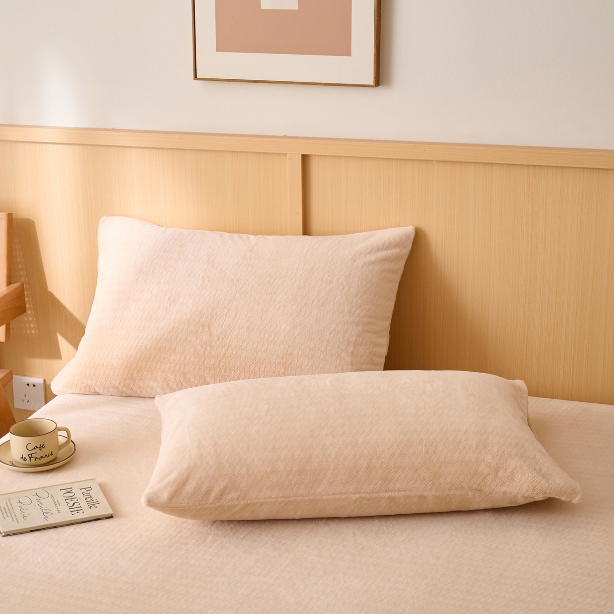 91家纺网 家纺一手货源 找家纺 早晨家纺 2025新款流星款高克重牛奶绒阳离子提花兔毛单枕套 流星-米驼