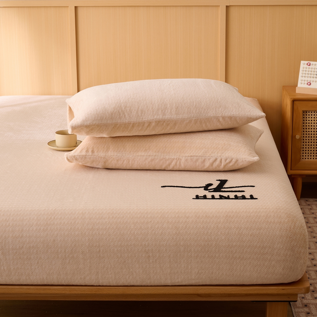 早晨家纺 2025新款流星款高克重牛奶绒阳离子提花兔毛单枕套 流星-米驼