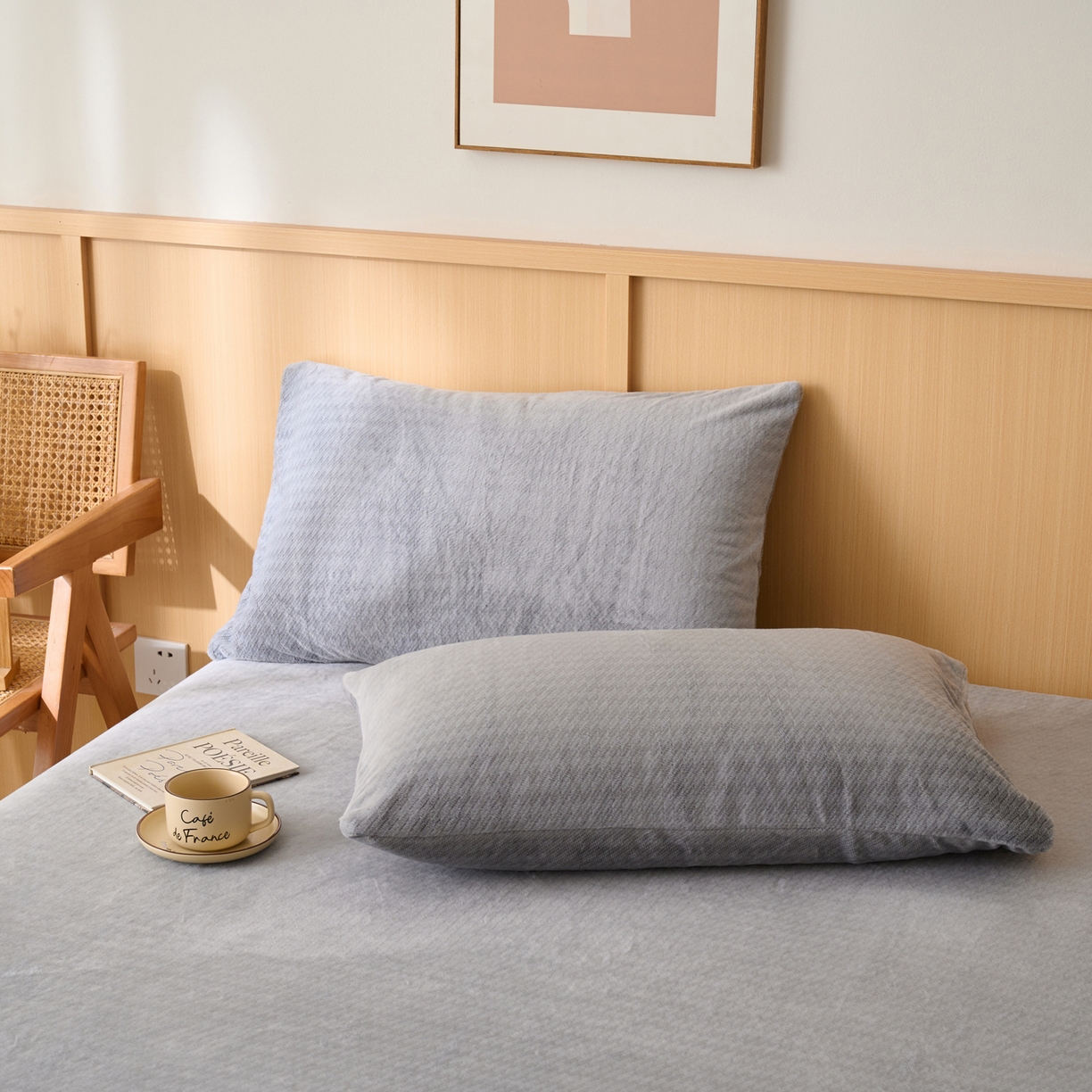 91家纺网 家纺一手货源 找家纺 早晨家纺 2025新款流星款高克重牛奶绒阳离子提花兔毛单枕套 流星-银灰