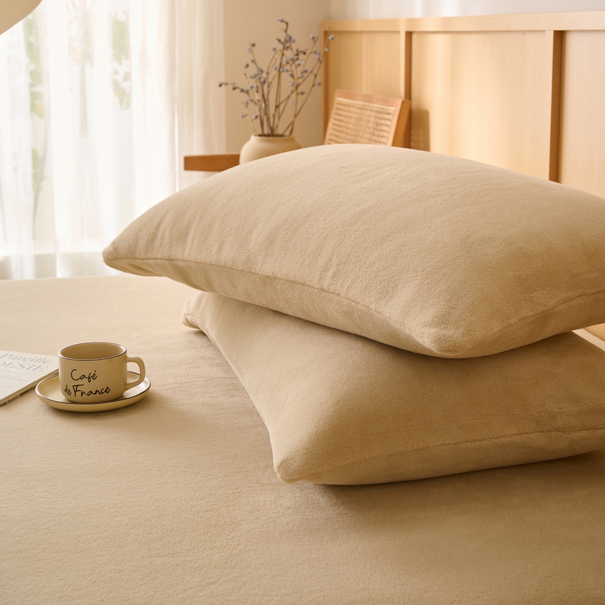 91家纺网 家纺一手货源 找家纺 早晨家纺 2025新款华泰款高克重牛奶绒仿羊绒单枕套 华泰-米驼