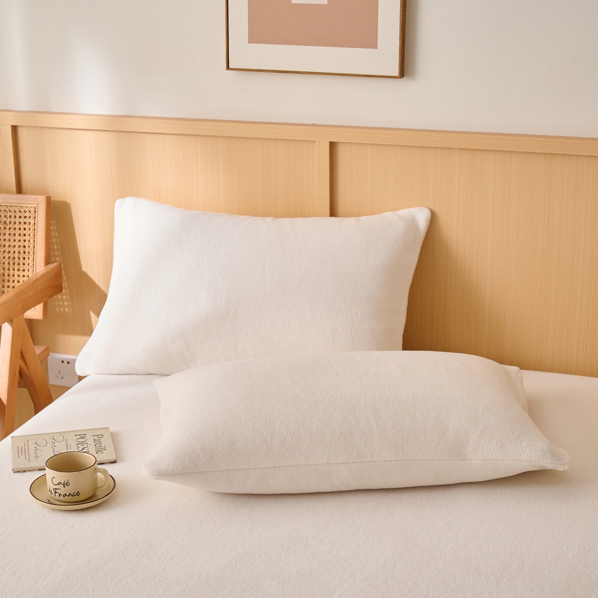 91家纺网 家纺一手货源 找家纺 早晨家纺 2025新款华泰款高克重牛奶绒仿羊绒单枕套 华泰-奶白