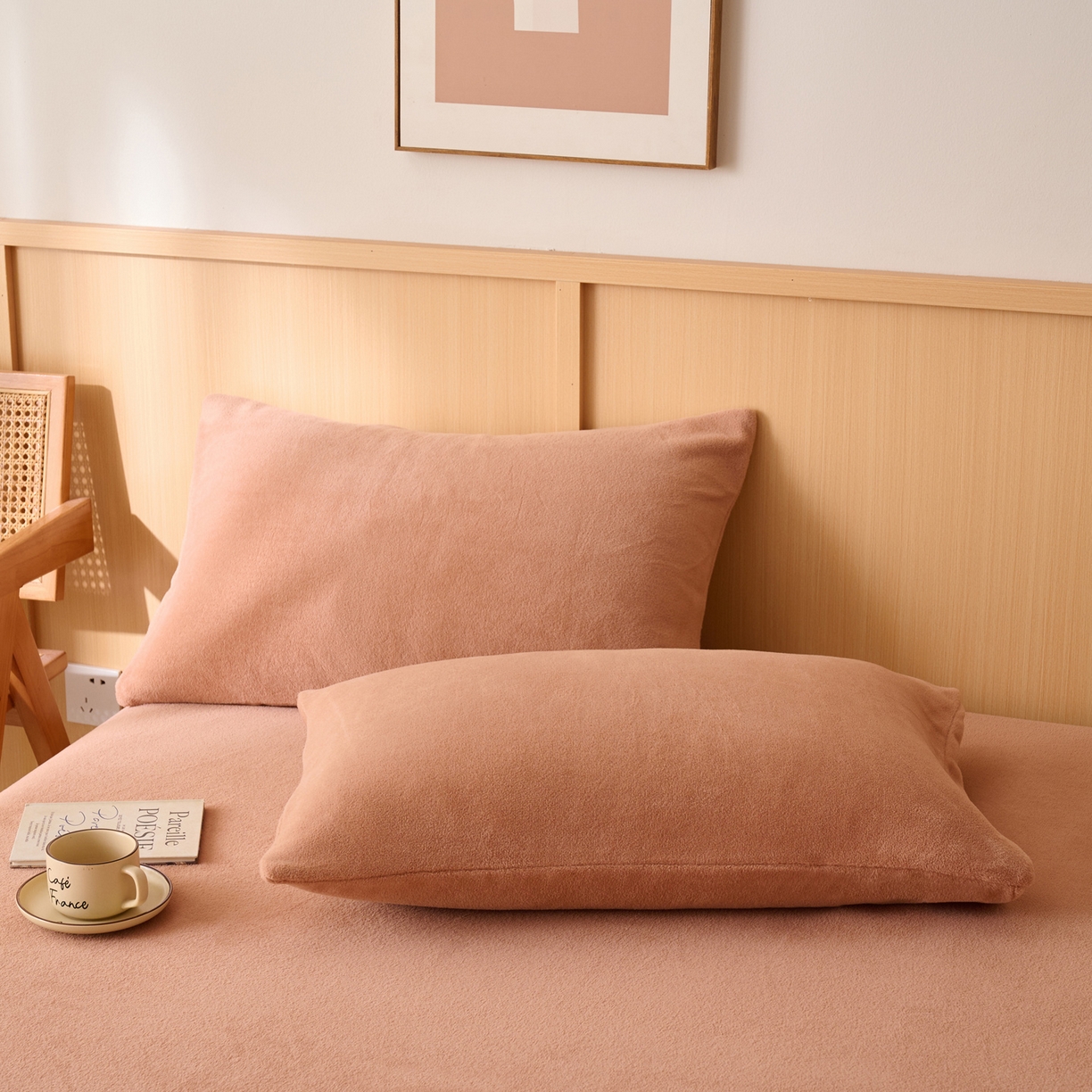 91家纺网 家纺一手货源 找家纺 早晨家纺 2025新款华泰款高克重牛奶绒仿羊绒单枕套 华泰-焦糖