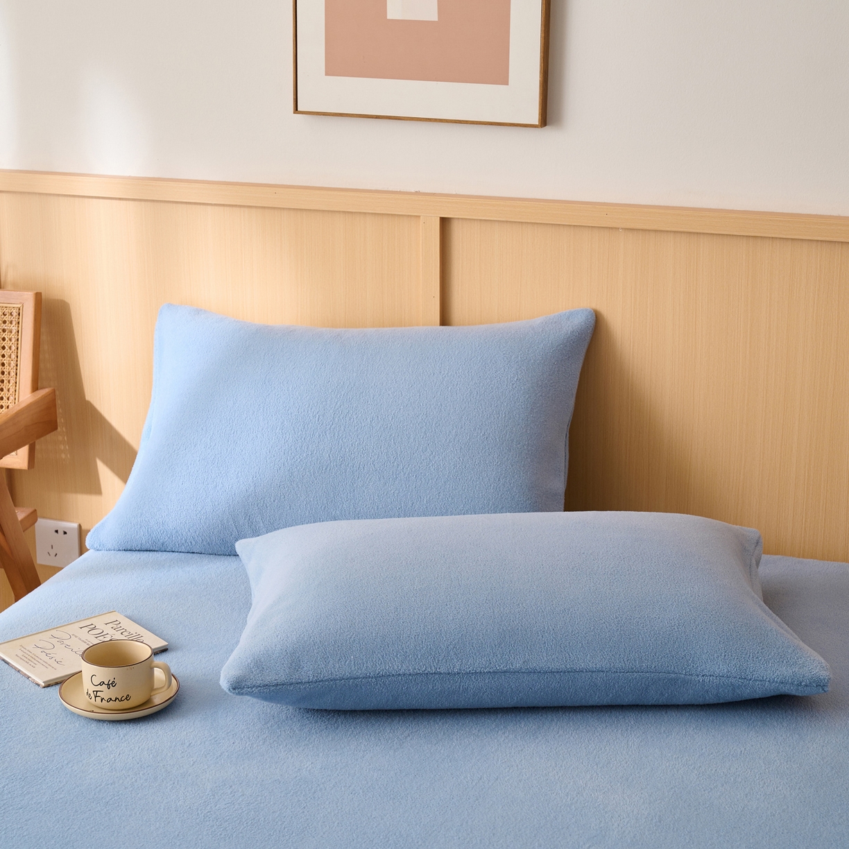91家纺网 家纺一手货源 找家纺 早晨家纺 2025新款华泰款高克重牛奶绒仿羊绒单枕套 华泰-雾蓝