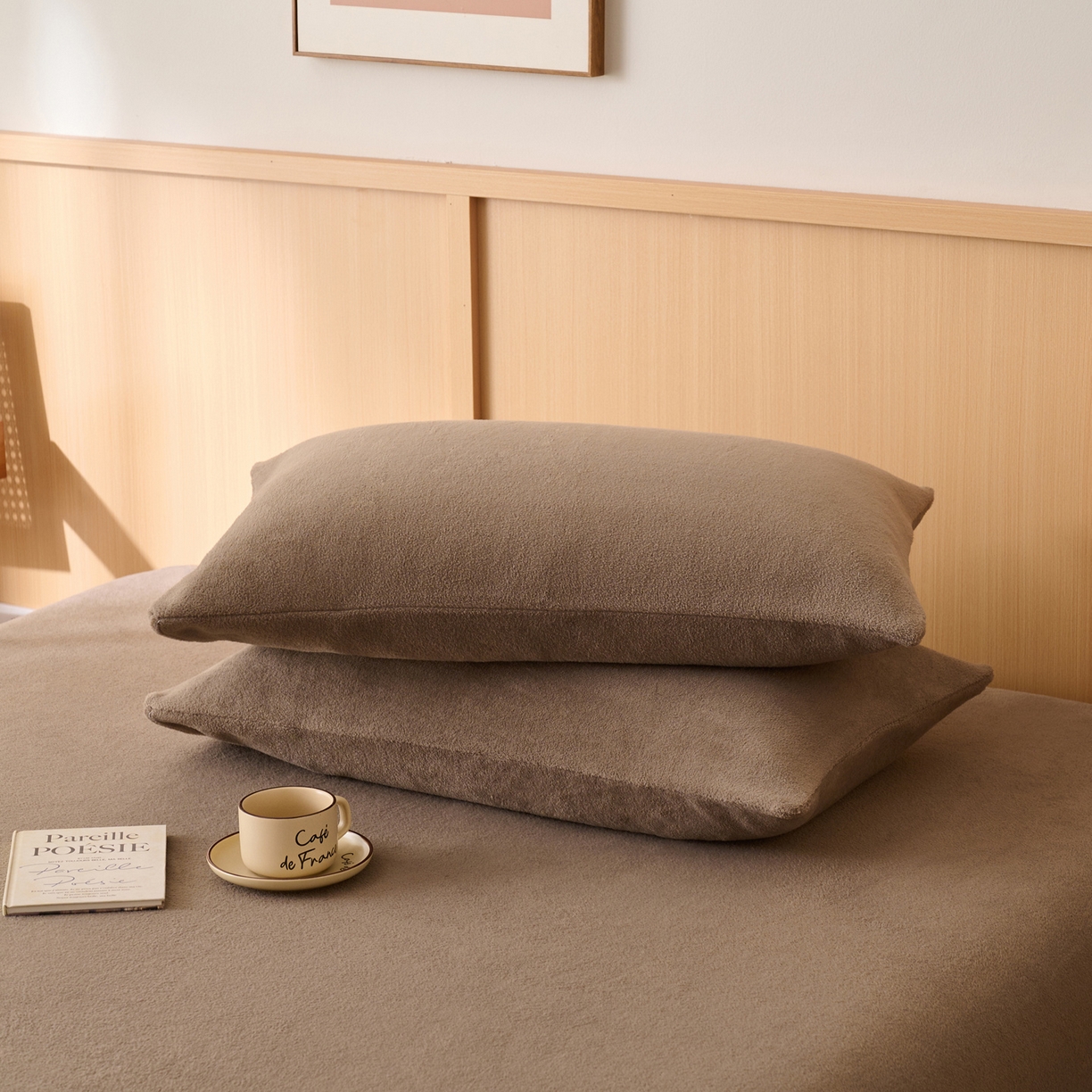 91家纺网 家纺一手货源 找家纺 早晨家纺 2025新款华泰款高克重牛奶绒仿羊绒单枕套 华泰-奶茶咖