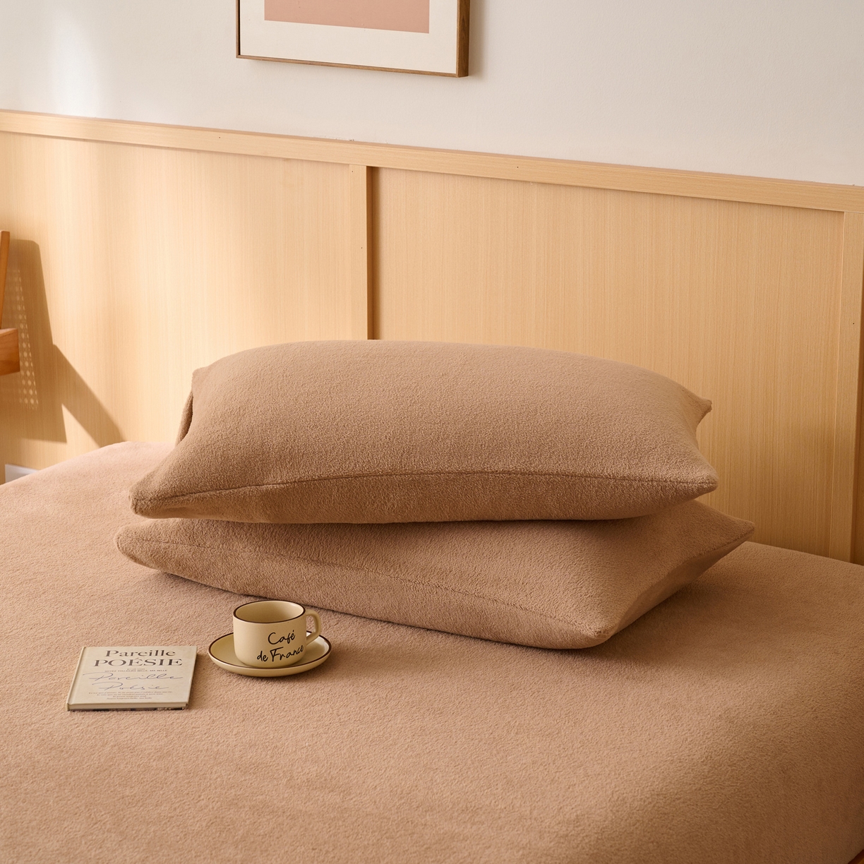 91家纺网 家纺一手货源 找家纺 早晨家纺 2025新款华泰款高克重牛奶绒仿羊绒单枕套 华泰-高级咖