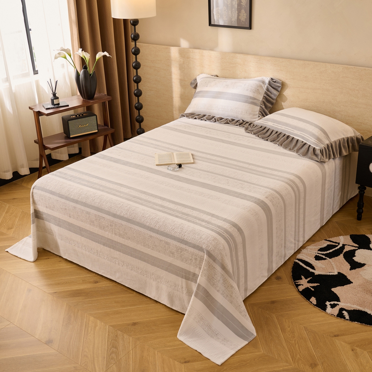 91家纺网 家纺一手货源 找家纺 早晨家纺 2025新款高克重牛奶绒烂花单品床单 浅叙