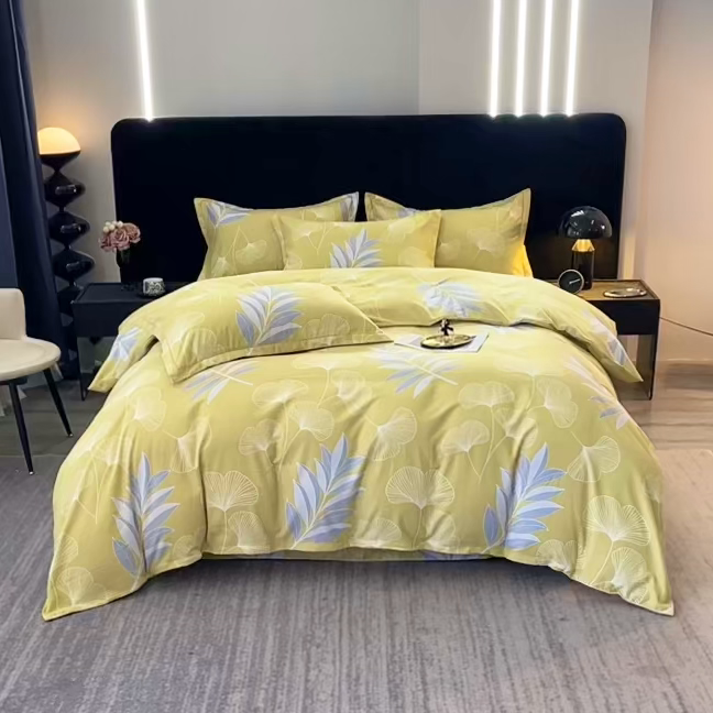 91家纺网 家纺一手货源 找家纺 晶缦家纺 2025叶语系·纯棉活性全棉磨毛四件套 迷迭香黄