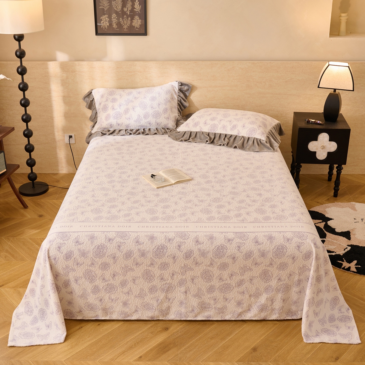 早晨家纺 2025新款高克重牛奶绒烂花单品床单 紫絮