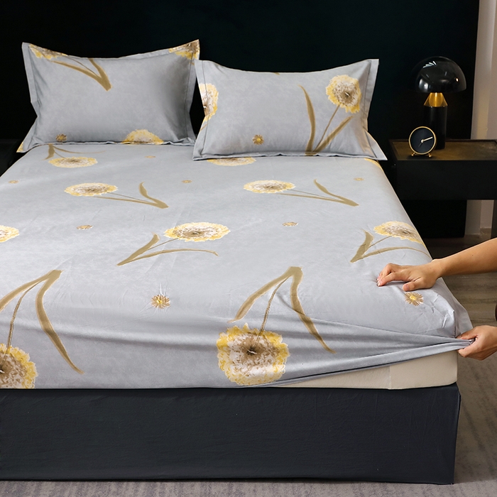 91家纺网 家纺一手货源 找家纺 晶缦家纺 2025叶语系·纯棉活性全棉磨毛四件套 清浅蒲英灰