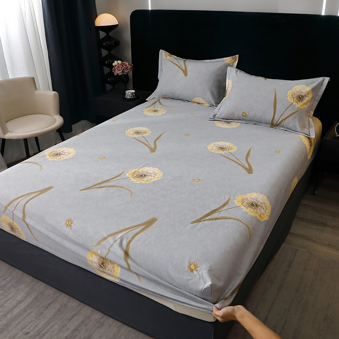 91家纺网 家纺一手货源 找家纺 晶缦家纺 2025叶语系·纯棉活性全棉磨毛四件套 清浅蒲英灰