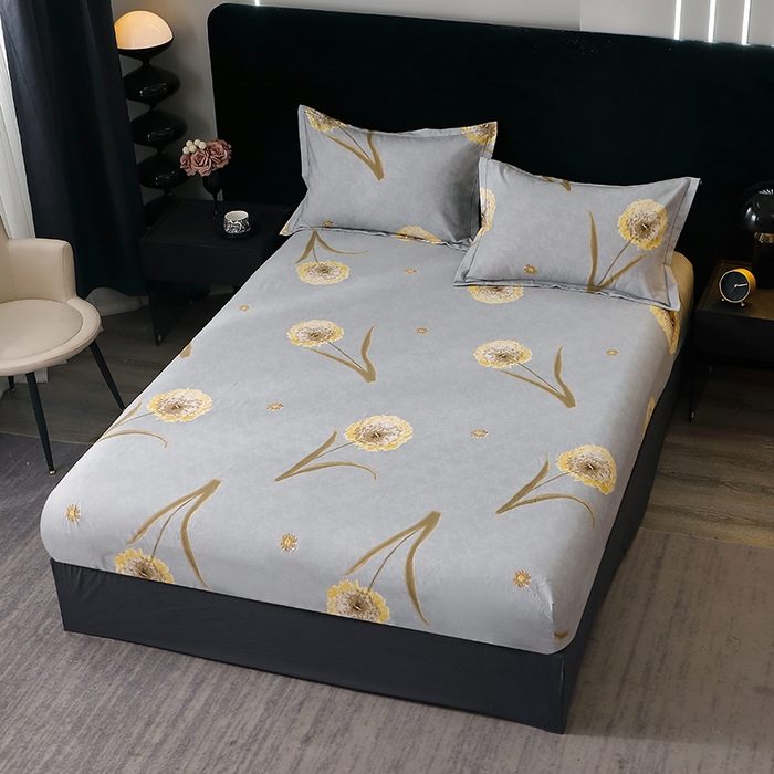 91家纺网 家纺一手货源 找家纺 晶缦家纺 2025叶语系·纯棉活性全棉磨毛四件套 清浅蒲英灰