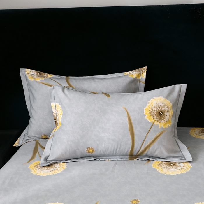 91家纺网 家纺一手货源 找家纺 晶缦家纺 2025叶语系·纯棉活性全棉磨毛四件套 清浅蒲英灰