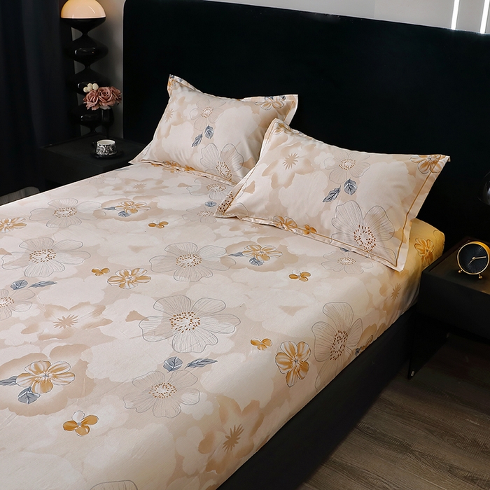 91家纺网 家纺一手货源 找家纺 晶缦家纺 2025叶语系·纯棉活性全棉磨毛四件套 如月花梦咖