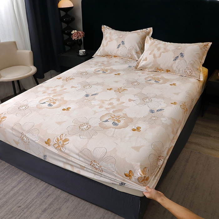 91家纺网 家纺一手货源 找家纺 晶缦家纺 2025叶语系·纯棉活性全棉磨毛四件套 如月花梦咖