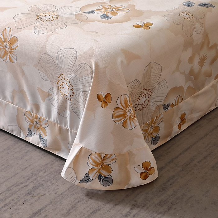 91家纺网 家纺一手货源 找家纺 晶缦家纺 2025叶语系·纯棉活性全棉磨毛四件套 如月花梦咖