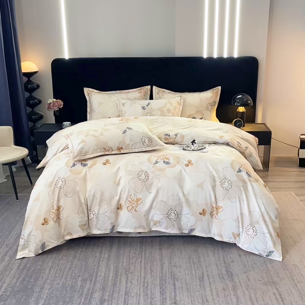 91家纺网 家纺一手货源 找家纺 晶缦家纺 2025叶语系·纯棉活性全棉磨毛四件套 如月花梦咖