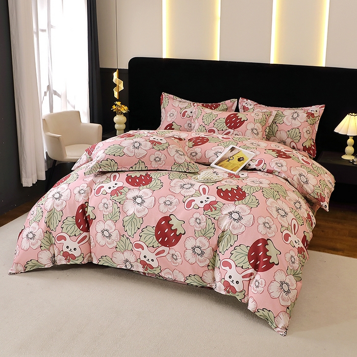 91家纺网 家纺一手货源 找家纺 晶缦家纺 2025叶语系·纯棉活性全棉磨毛四件套 兔宝贝粉