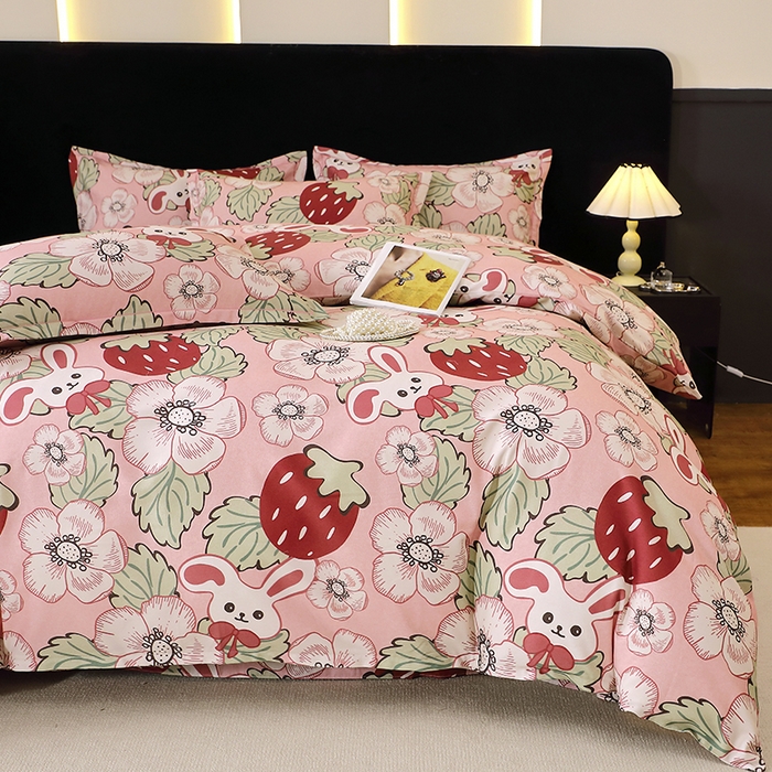 91家纺网 家纺一手货源 找家纺 晶缦家纺 2025叶语系·纯棉活性全棉磨毛四件套 兔宝贝粉