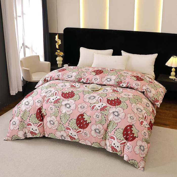 91家纺网 家纺一手货源 找家纺 晶缦家纺 2025叶语系·纯棉活性全棉磨毛四件套 兔宝贝粉