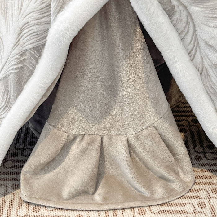 91家纺网 家纺一手货源 找家纺 诺梵家纺 2025新款兔毛绒包边 雕花绒四件套 冬恋羽-灰