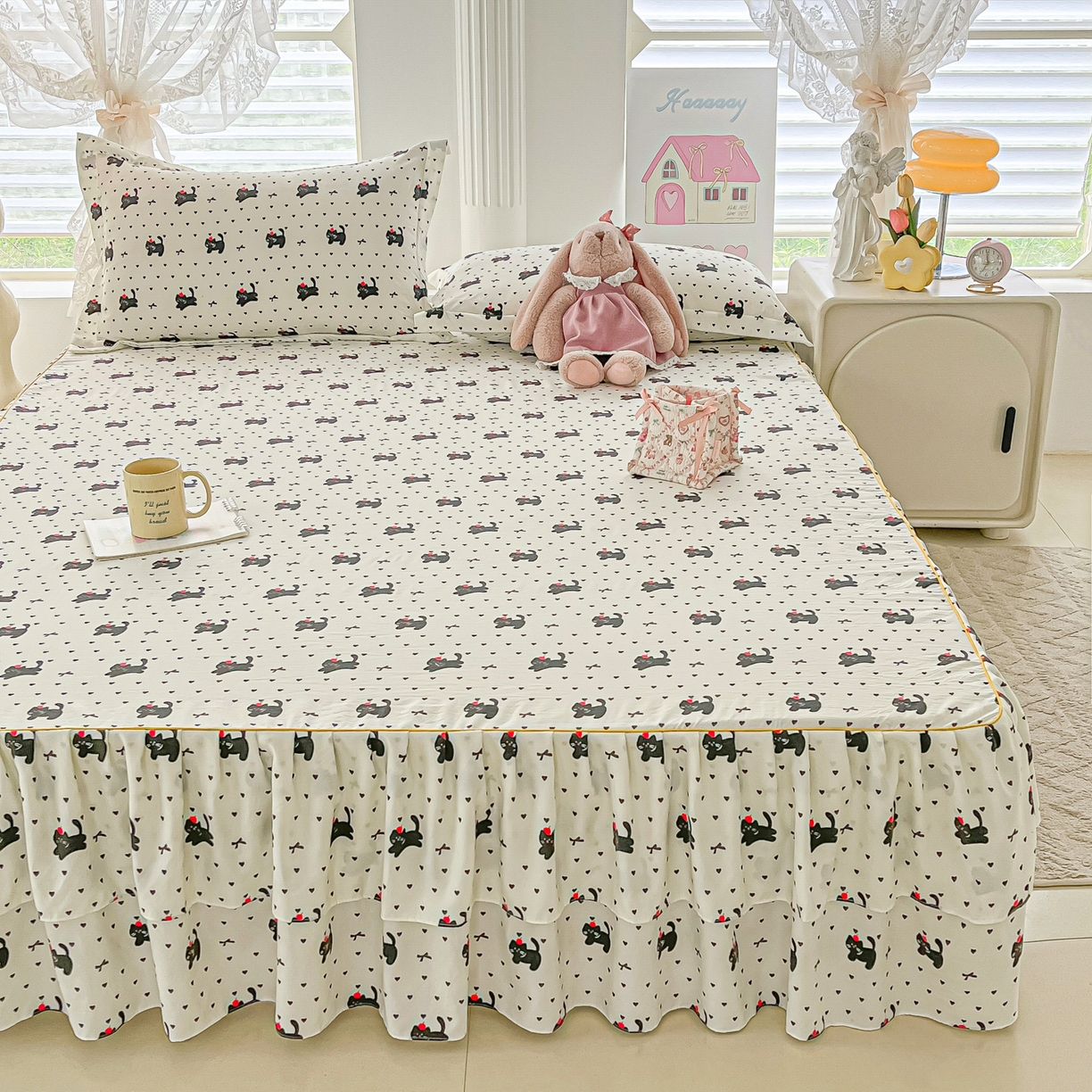 91家纺网 家纺一手货源 找家纺 （总）子钦家纺 2025新款云朵棉水洗棉韩版双层花边公主风床裙床裙三件套