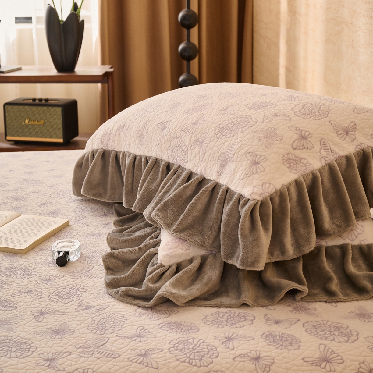 91家纺网 家纺一手货源 找家纺 早晨家纺 2025新款高克重牛奶绒烂花枕套 紫絮