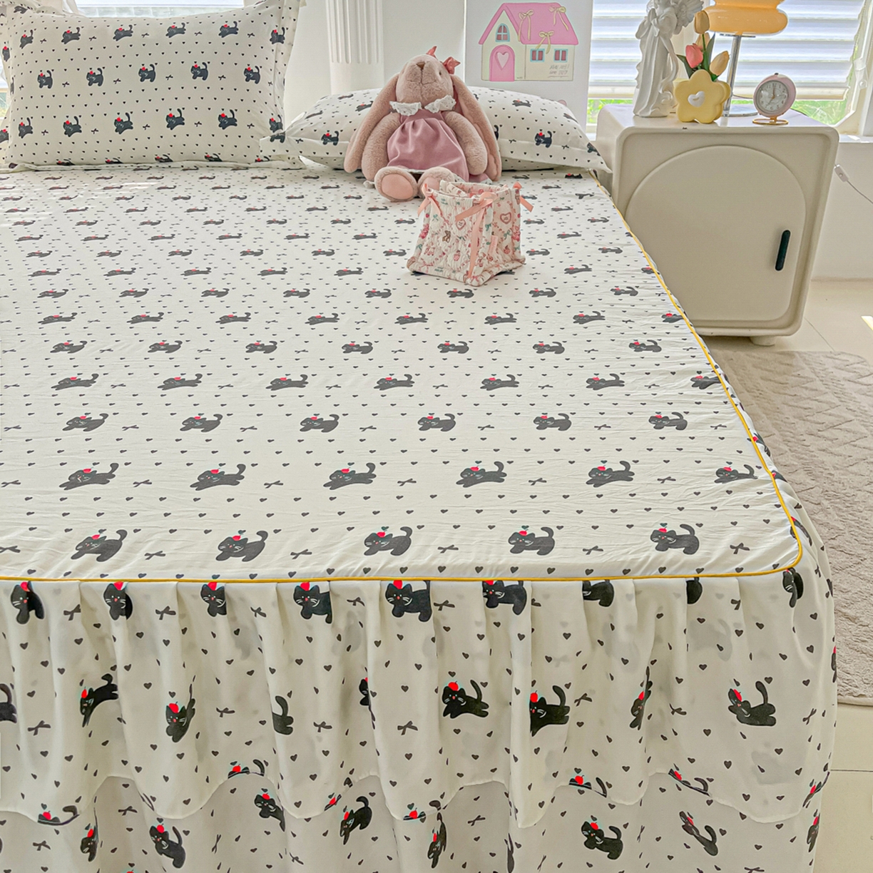 91家纺网 家纺一手货源 找家纺 （总）子钦家纺 2025新款云朵棉水洗棉韩版双层花边公主风床裙床裙三件套